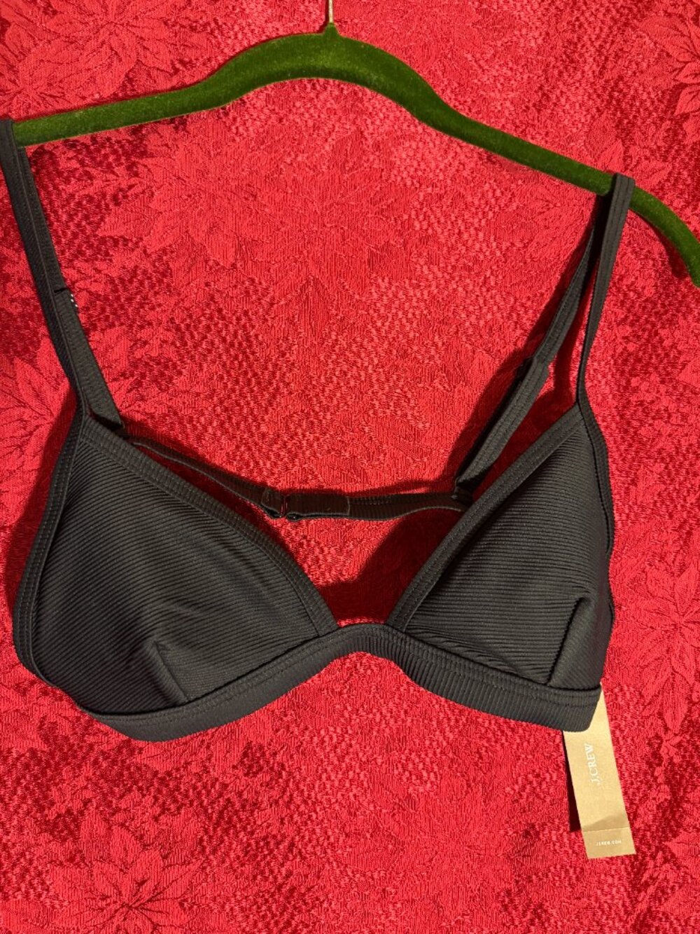 NWT J. Crew Black Ribbed Triangle Bikini Top Sz Small - Picture 2 of 13